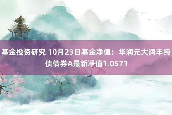 基金投资研究 10月23日基金净值：华润元大润丰纯债债券A最新净值1.0571