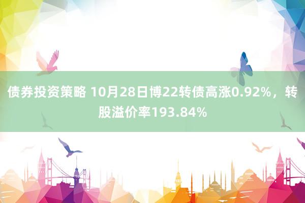 债券投资策略 10月28日博22转债高涨0.92%，转股溢价率193.84%