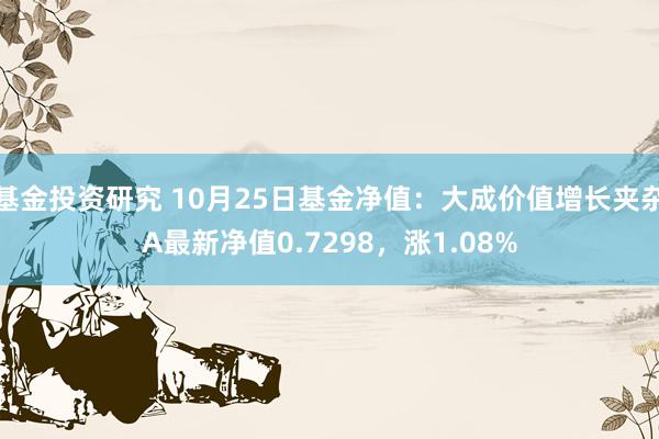 基金投资研究 10月25日基金净值：大成价值增长夹杂A最新净值0.7298，涨1.08%