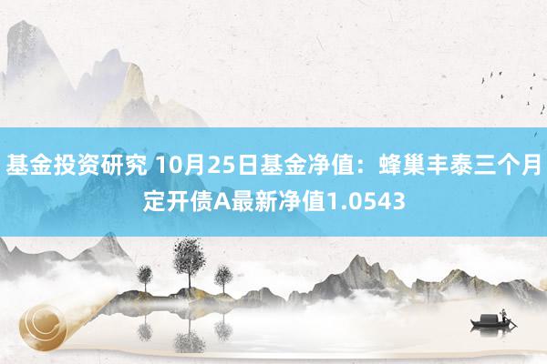 基金投资研究 10月25日基金净值：蜂巢丰泰三个月定开债A最新净值1.0543