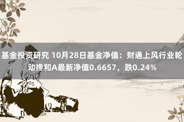 基金投资研究 10月28日基金净值：财通上风行业轮动搀和A最新净值0.6657，跌0.24%