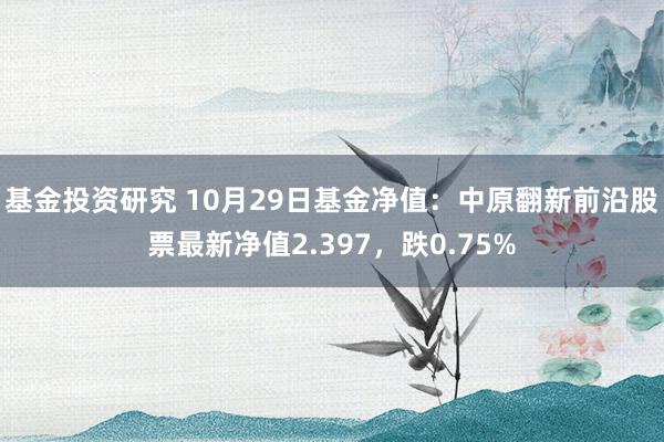 基金投资研究 10月29日基金净值：中原翻新前沿股票最新净值2.397，跌0.75%