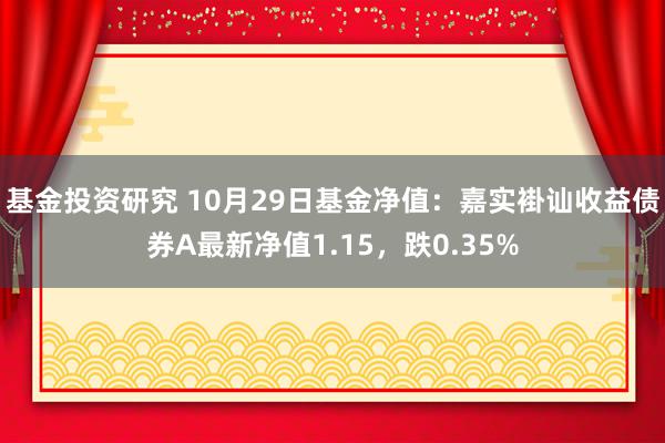 基金投资研究 10月29日基金净值：嘉实褂讪收益债券A最新净值1.15，跌0.35%