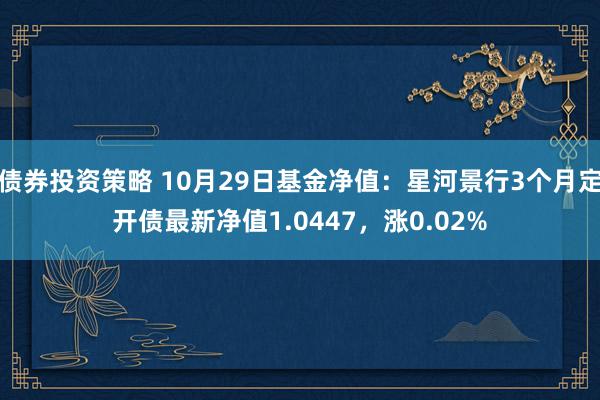 债券投资策略 10月29日基金净值：星河景行3个月定开债最新净值1.0447，涨0.02%