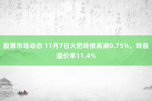 股票市场动态 11月7日火把转债高潮0.75%，转股溢价率11.4%