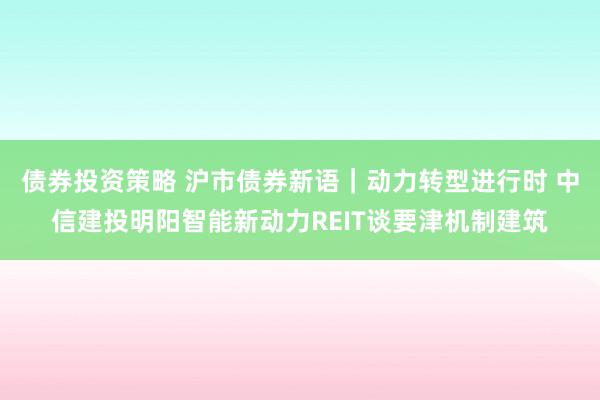 债券投资策略 沪市债券新语｜动力转型进行时 中信建投明阳智能新动力REIT谈要津机制建筑