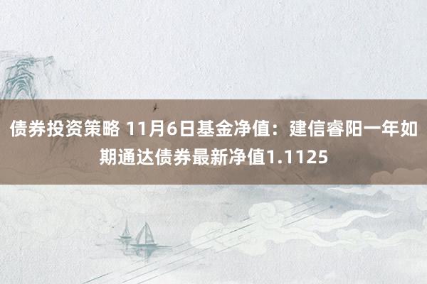 债券投资策略 11月6日基金净值：建信睿阳一年如期通达债券最新净值1.1125