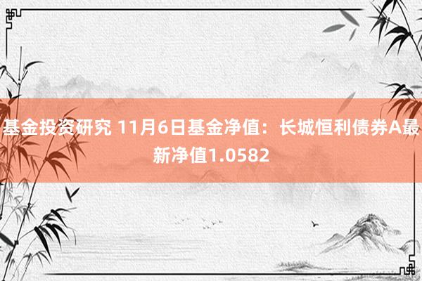 基金投资研究 11月6日基金净值：长城恒利债券A最新净值1.0582