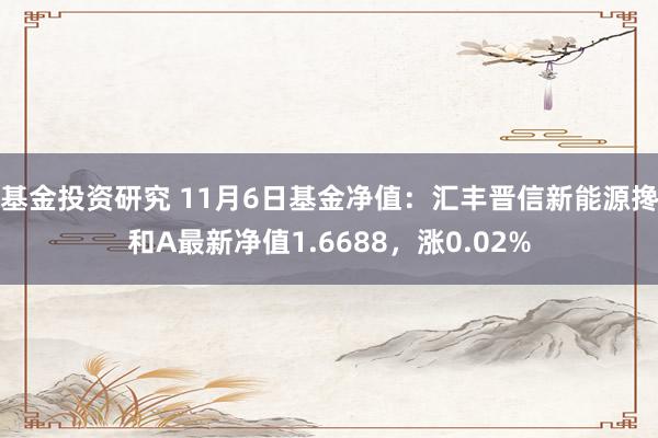 基金投资研究 11月6日基金净值：汇丰晋信新能源搀和A最新净值1.6688，涨0.02%