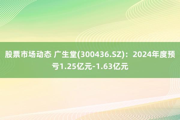 股票市场动态 广生堂(300436.SZ)：2024年度预亏1.25亿元-1.63亿元