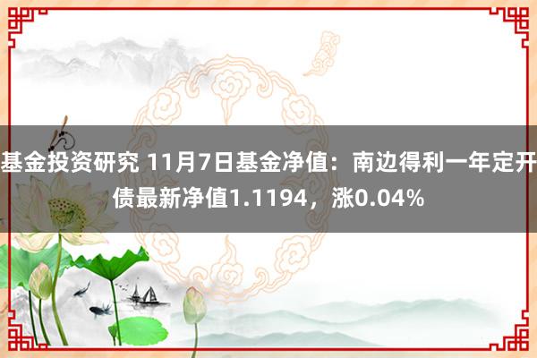 基金投资研究 11月7日基金净值：南边得利一年定开债最新净值1.1194，涨0.04%