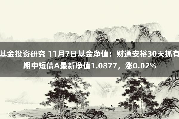 基金投资研究 11月7日基金净值：财通安裕30天抓有期中短债A最新净值1.0877，涨0.02%