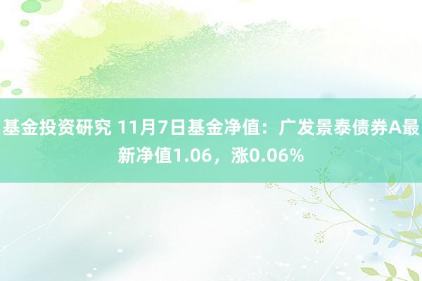 基金投资研究 11月7日基金净值：广发景泰债券A最新净值1.06，涨0.06%