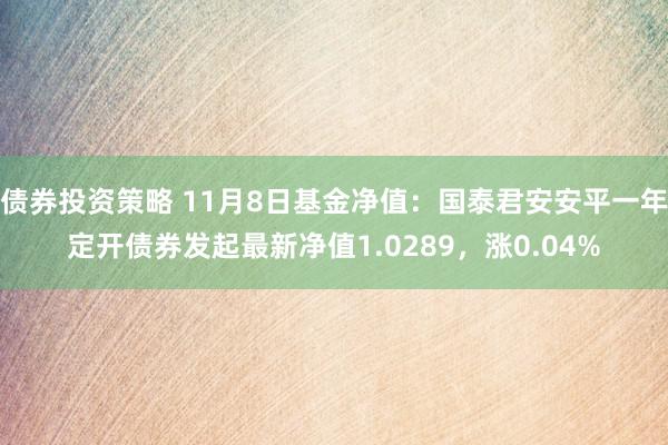 债券投资策略 11月8日基金净值：国泰君安安平一年定开债券发起最新净值1.0289，涨0.04%