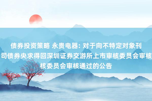 债券投资策略 永贵电器: 对于向不特定对象刊行可休养公司债券央求得回深圳证券交游所上市审核委员会审核通过的公告