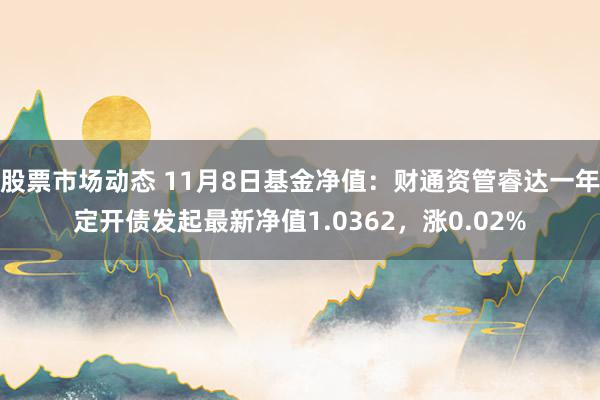 股票市场动态 11月8日基金净值：财通资管睿达一年定开债发起最新净值1.0362，涨0.02%