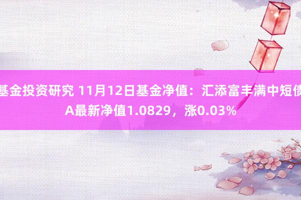 基金投资研究 11月12日基金净值：汇添富丰满中短债A最新净值1.0829，涨0.03%