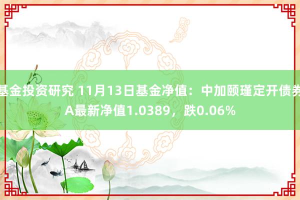 基金投资研究 11月13日基金净值：中加颐瑾定开债券A最新净值1.0389，跌0.06%