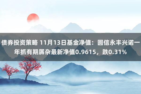 债券投资策略 11月13日基金净值：圆信永丰兴诺一年抓有期羼杂最新净值0.9615，跌0.31%