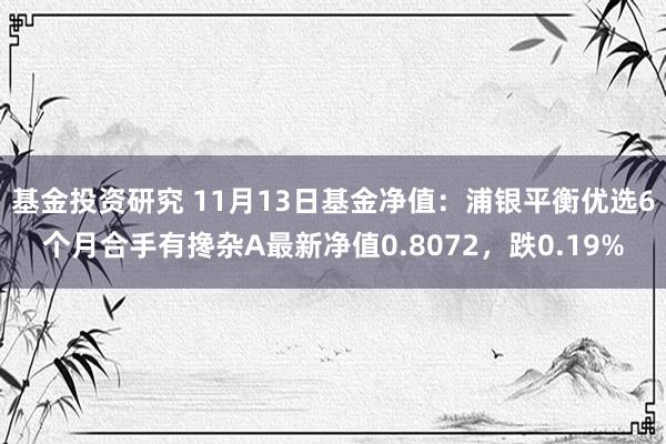 基金投资研究 11月13日基金净值：浦银平衡优选6个月合手有搀杂A最新净值0.8072，跌0.19%