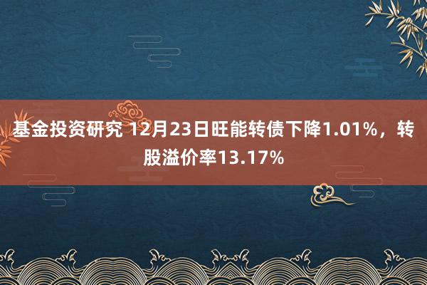 基金投资研究 12月23日旺能转债下降1.01%，转股溢价率13.17%