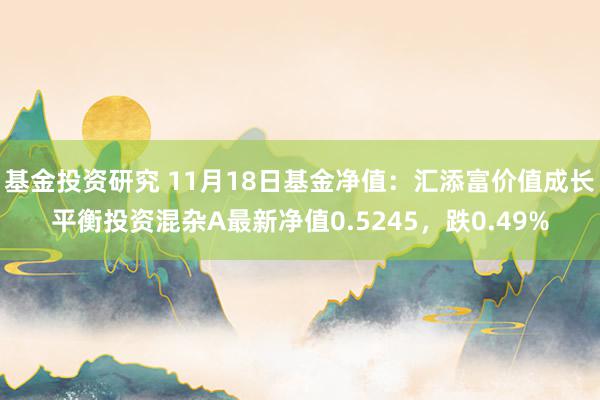 基金投资研究 11月18日基金净值：汇添富价值成长平衡投资混杂A最新净值0.5245，跌0.49%