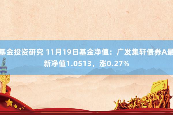 基金投资研究 11月19日基金净值：广发集轩债券A最新净值1.0513，涨0.27%