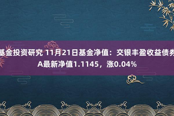 基金投资研究 11月21日基金净值：交银丰盈收益债券A最新净值1.1145，涨0.04%