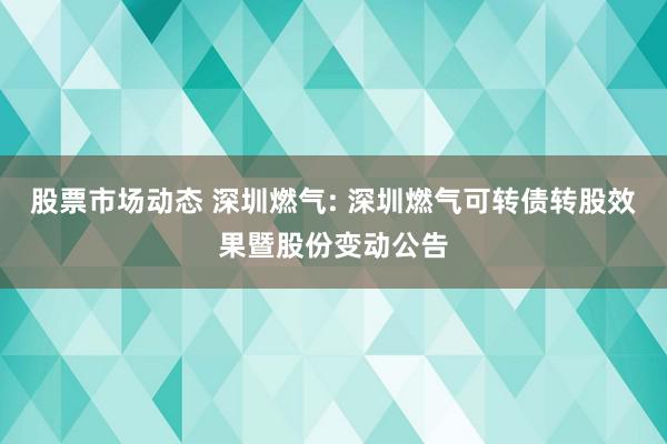 股票市场动态 深圳燃气: 深圳燃气可转债转股效果暨股份变动公告