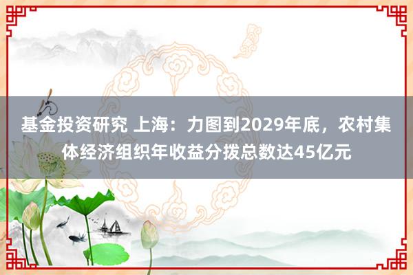 基金投资研究 上海：力图到2029年底，农村集体经济组织年收益分拨总数达45亿元