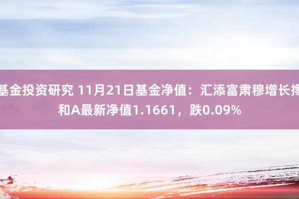 基金投资研究 11月21日基金净值：汇添富肃穆增长搀和A最新净值1.1661，跌0.09%