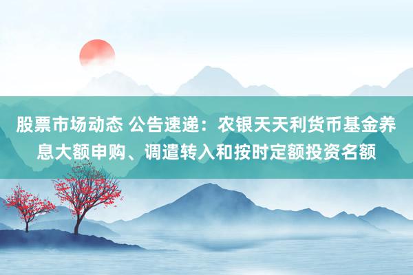 股票市场动态 公告速递：农银天天利货币基金养息大额申购、调遣转入和按时定额投资名额