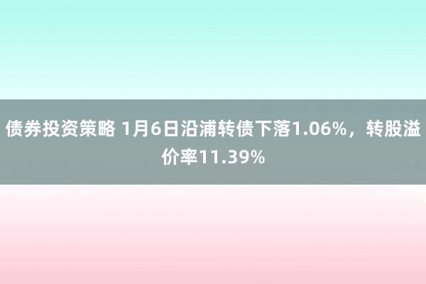 债券投资策略 1月6日沿浦转债下落1.06%，转股溢价率11.39%