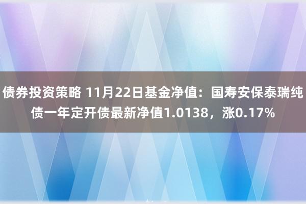 债券投资策略 11月22日基金净值：国寿安保泰瑞纯债一年定开债最新净值1.0138，涨0.17%