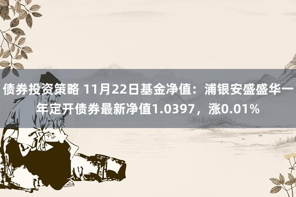 债券投资策略 11月22日基金净值：浦银安盛盛华一年定开债券最新净值1.0397，涨0.01%