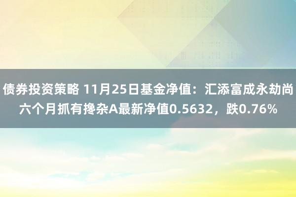 债券投资策略 11月25日基金净值：汇添富成永劫尚六个月抓有搀杂A最新净值0.5632，跌0.76%