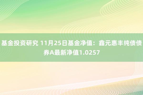 基金投资研究 11月25日基金净值：鑫元惠丰纯债债券A最新净值1.0257