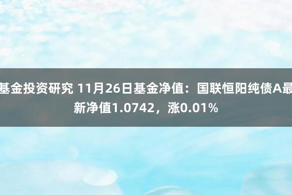 基金投资研究 11月26日基金净值：国联恒阳纯债A最新净值1.0742，涨0.01%